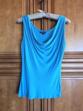 Stiletto Elegant Draped Cowl Neck Sleeveless Top - Turquoise Blue Size M EUC